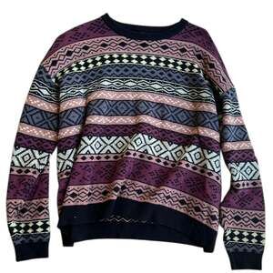 Social Collision Earth-Tone Pattern Stripe Knit Crewneck Sweater